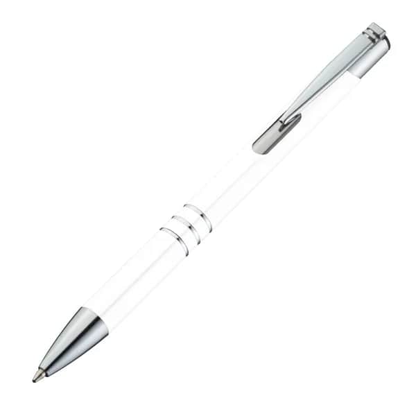 Kugelschreiber aus Metall mit 3 Zierringen ESTEBAN - weiss
