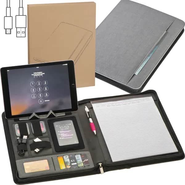 A4 Schreibmappe mit integrierter Powerbank JOCELYN - grau