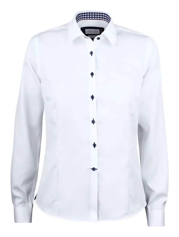 RB20 Twill Damen Blusen - Weiß/Marine