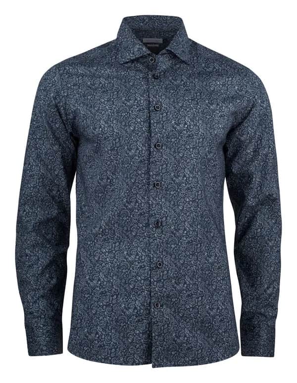 IB37 Poplin  Hemd Regular Fit Herren - Marine Blumig