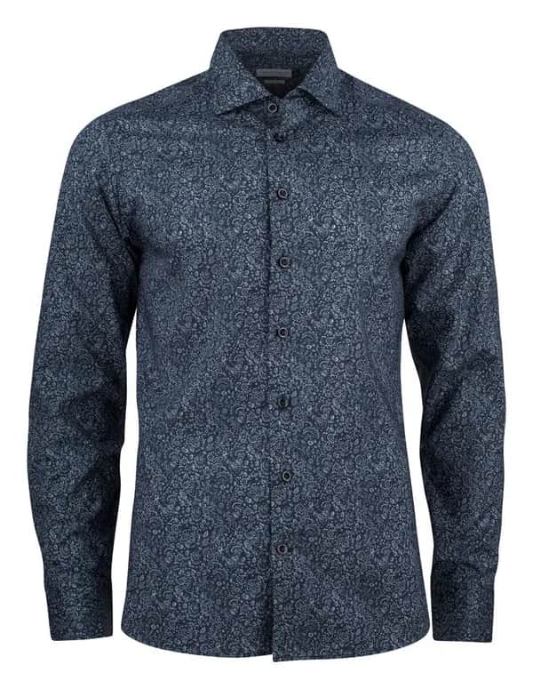 IB37 Poplin Hemd Slim Fit Herren - Marine Blumig