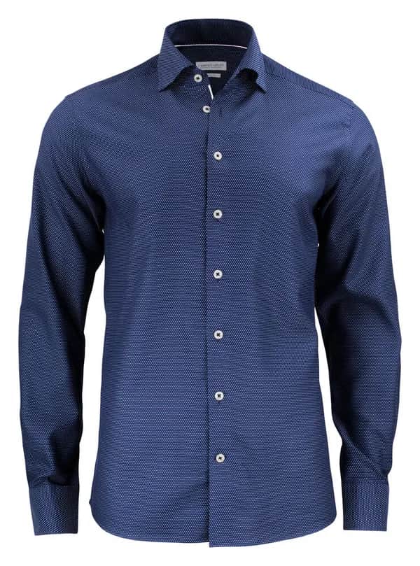 PB49 Jacquard Hemd Slim Fit Herren - Marine/Weiß Punkten