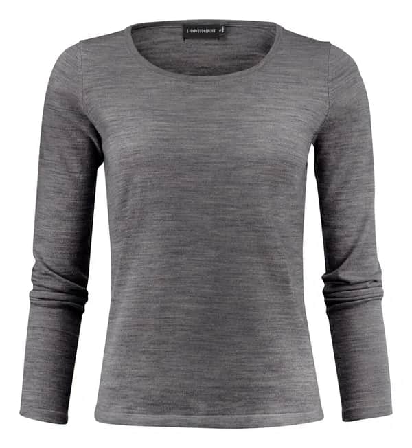 Merino U Strickpullover Damen - Grau Meliert