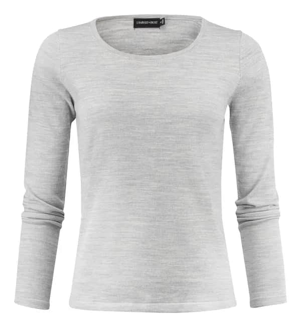 Merino U Strickpullover Damen - Hellgraues Meliert