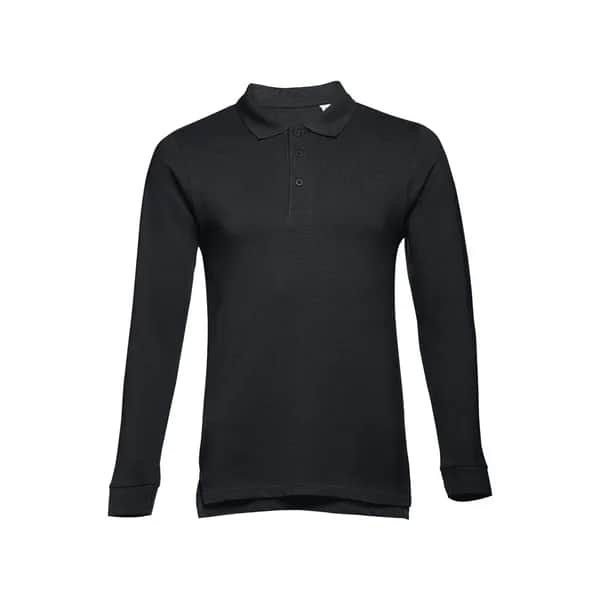 Langarm-Poloshirt für Herren aus kardierter Baumwolle - THC BERN - Schwarz