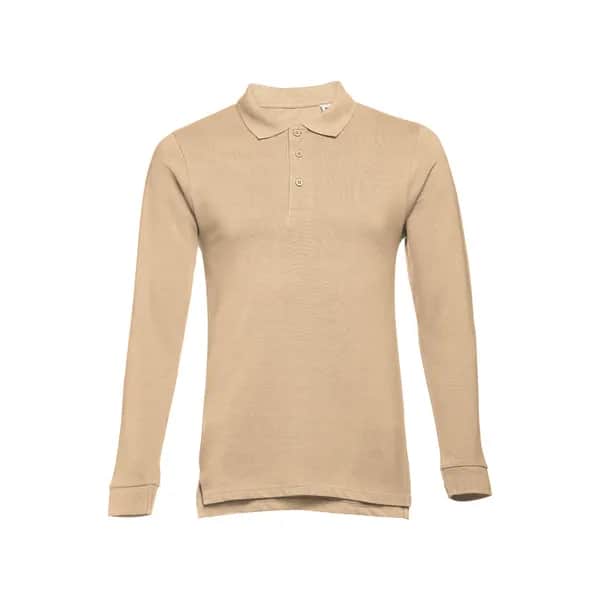 Langarm-Poloshirt für Herren aus kardierter Baumwolle - THC BERN - Hellbraun