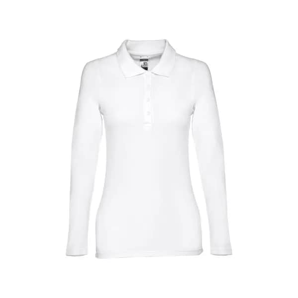 Langärmeliges Poloshirt für Damen aus kardierter Baumwolle - THC BERN WOMEN WH - Weiß