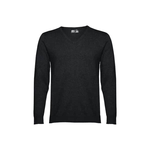 Herren-Pullover mit V-Ausschnitt aus Baumwolle und Polyamid - THC MILAN - Schwarz