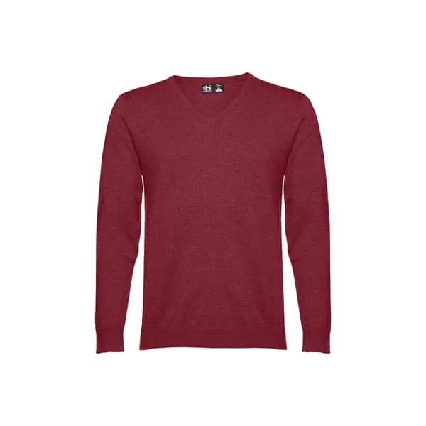 Herren-Pullover mit V-Ausschnitt aus Baumwolle und Polyamid - THC MILAN - Burgunder