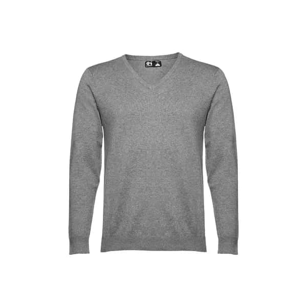 Herren-Pullover mit V-Ausschnitt aus Baumwolle und Polyamid - THC MILAN - Grau melliert