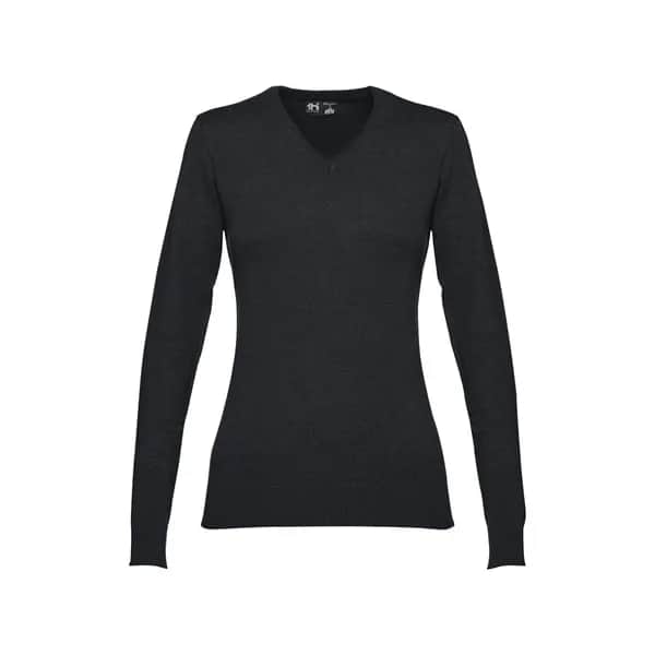 Pullover mit V-Ausschnitt für Damen aus Baumwolle und Polyamid - THC MILAN WOMEN - Schwarz