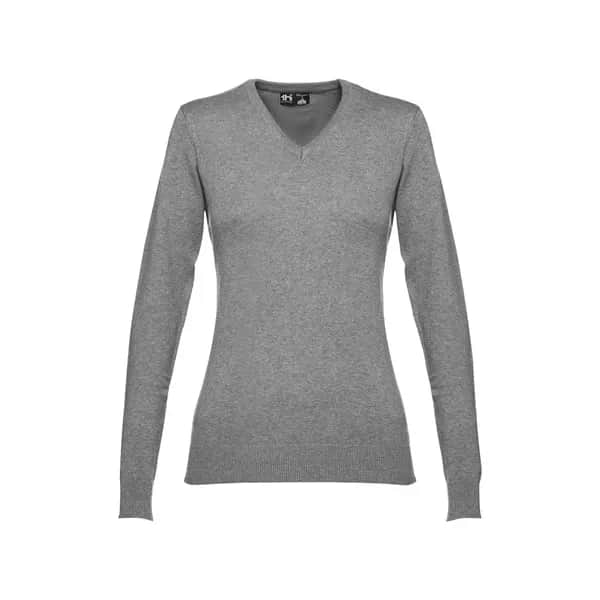 Pullover mit V-Ausschnitt für Damen aus Baumwolle und Polyamid - THC MILAN WOMEN - Grau melliert
