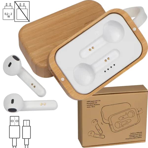 Bluetooth Kopfhörer in einer Bambusbox HAZEL - beige