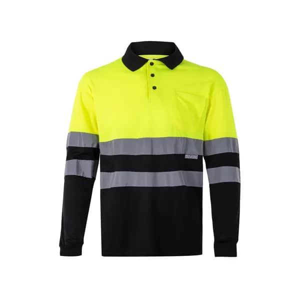 Zweifarbiges Poloshirt im Bird-Eye-Design (160g/m²) mit langen Ärmeln, aus Polyester (100%) - VL VULCAN - Schwarz