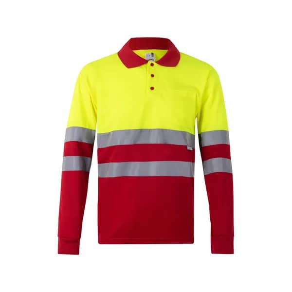 Zweifarbiges Poloshirt im Bird-Eye-Design (160g/m²) mit langen Ärmeln, aus Polyester (100%) - VL VULCAN - Rot