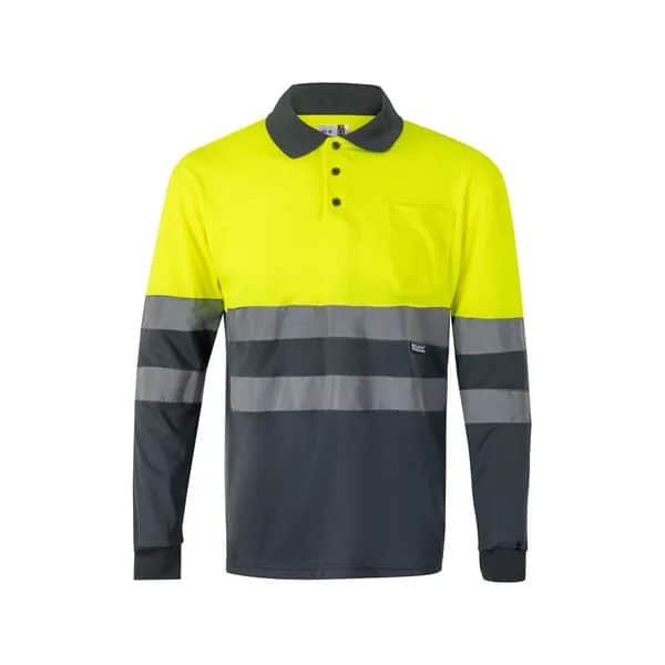 Zweifarbiges Poloshirt im Bird-Eye-Design (160g/m²) mit langen Ärmeln, aus Polyester (100%) - VL VULCAN - Grau