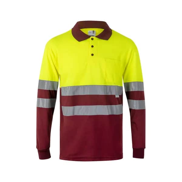 Zweifarbiges Poloshirt im Bird-Eye-Design (160g/m²) mit langen Ärmeln, aus Polyester (100%) - VL VULCAN LARGE - Burgunder