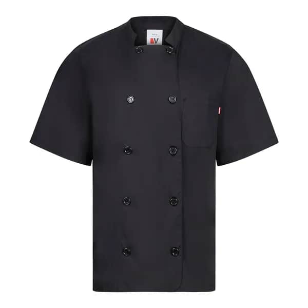 Kurzärmelige Kochjacke aus Popeline (110 g/m²) aus Baumwolle (35 %) und Polyester (65 %) - VL DURGA - Schwarz