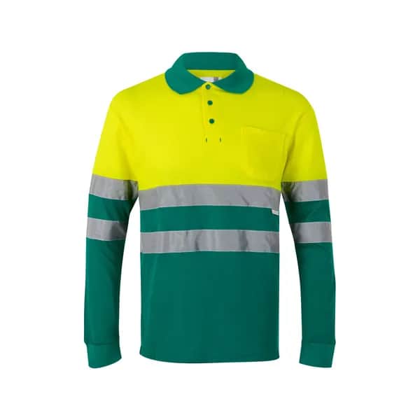 Zweifarbiges Piqué-Poloshirt (150g/m²) mit langen Ärmeln, aus Baumwolle (55%) und Polyester (45%) - VL PLUTO - Grün