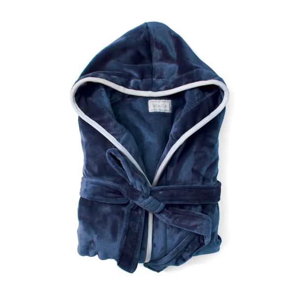 VINGA Louis Luxus Plüsch GRS rPET Bademantel Größe S/M - navy blau