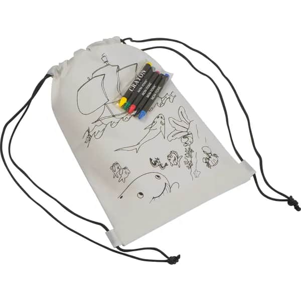 Non Woven Kordeltasche inkl. Wachsmalstiften THEA - weiss