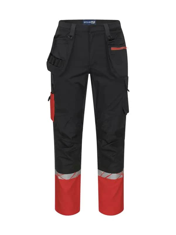 7509 ARBEITSHOSE (Taschen für Knieschutzer + hoher Schutz) - Schwarz/rot