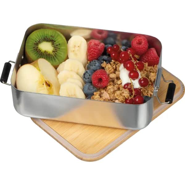 Brotzeitbox aus Aluminium mit Bambusdeckel  ALBA - grau