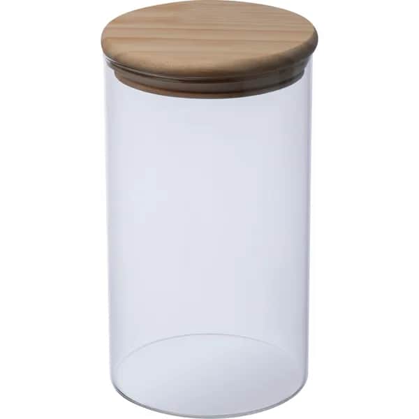 Dose aus Borosilikatglas mit Kiefernholzdeckel 1000ml JAMIE - transparent