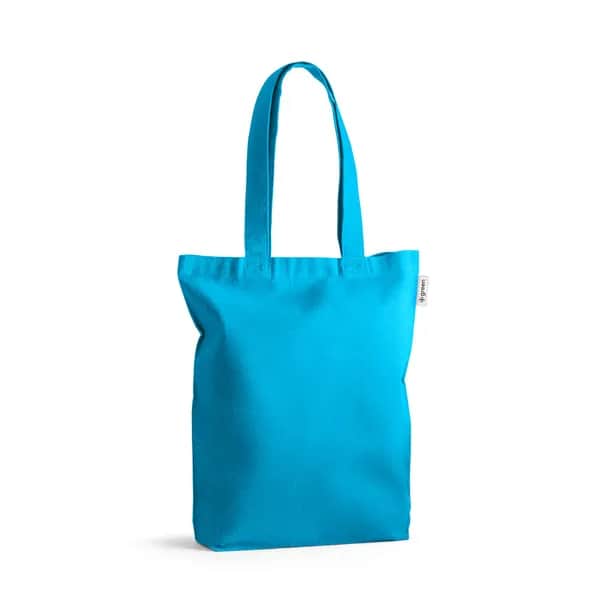 Tragetasche (220 g/ m²) aus Baumwolle (50%), recycelter Baumwolle (30%) und polyester (20% rPET) - MERIDA - Hellblau