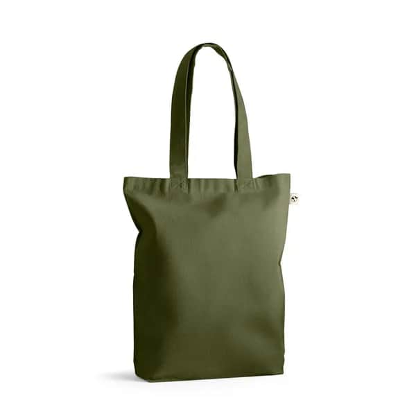 Tragetasche (220 g/ m²) aus Baumwolle (50%), recycelter Baumwolle (30%) und polyester (20% rPET) - MERIDA - Dunkelgrün
