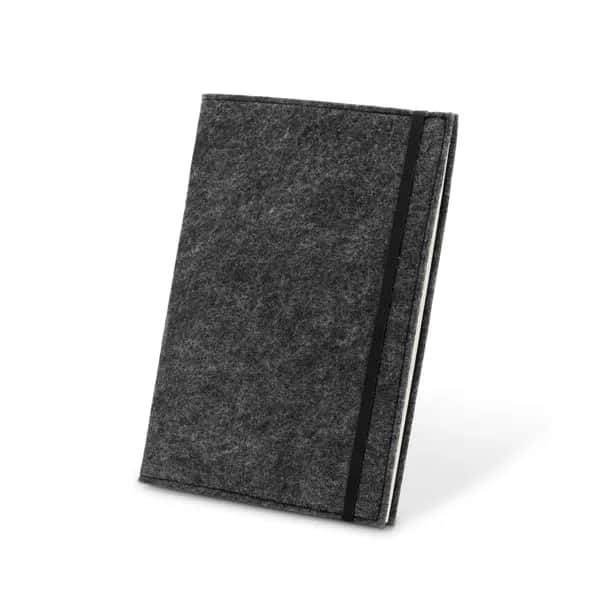 A5 Notizblock mit Umschlag aus recyceltem Filz (100% rPET) und linierten Seiten aus 100 % Recyclingpapier - BALDWIN - Dunkelgrau