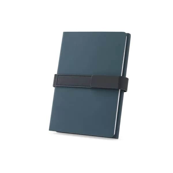 A5 Notizbuch aus PU (50% recycelt) mit zwei Blöcken: linierte Seiten und unlinierte Seiten - SANDERSON - Blau