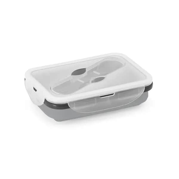 Lunchbox. Faltbare hermetische Frischhaltebox aus Silikon und PP 640 mL - SAFFRON - Hellgrau