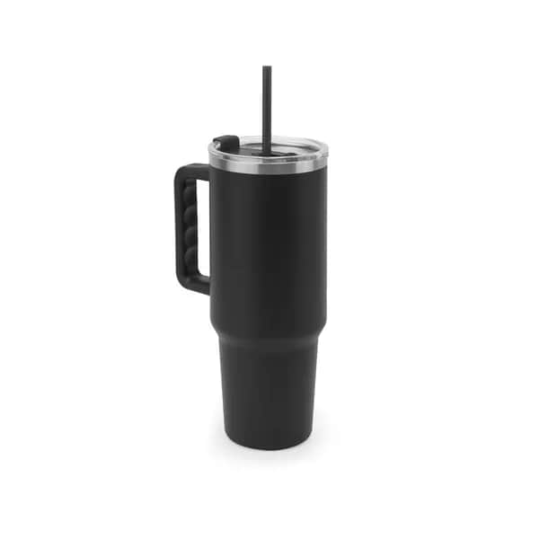 Grosser Reisebecher aus Edelstahl (91 % recycelt) mit vakuumisolierter Doppelwand und matter Oberfläche 1300 ml - JOYNER XL - Schwarz