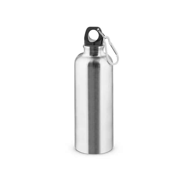 Edelstahlflasche mit einwandiger Ausführung und Karabiner, 550 ml - KELCE - Satinsilber