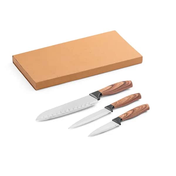 Set aus 3 Küchenmessern mit Edelstahlklinge und ergonomischem Griff - BAHARAT - Natur