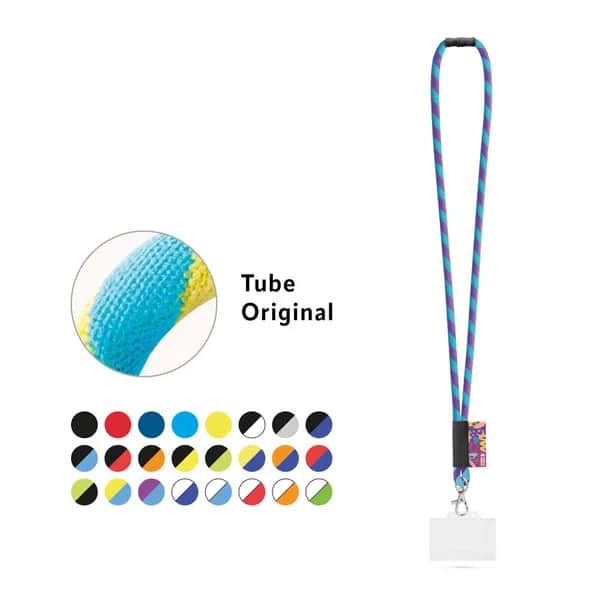 SET Lanyard Tube Long (Ø 7 mm) mit 9 mm Auslösekarabiner, Ø 7 mm Sicherheitsverschluss und 91 x 68 mm starrem Ausweis-/Kartenhalter - WATFORD - Weiss