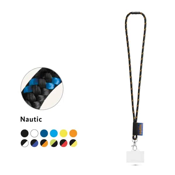 SET Lanyard NAUTIC Long (Ø 7 mm) mit 9 mm Auslösekarabiner, Ø 7 mm Sicherheitsverschluss und 91 x 68 mm starrem Ausweis-/Kartenhalter - BRIDPORT - Schwarz