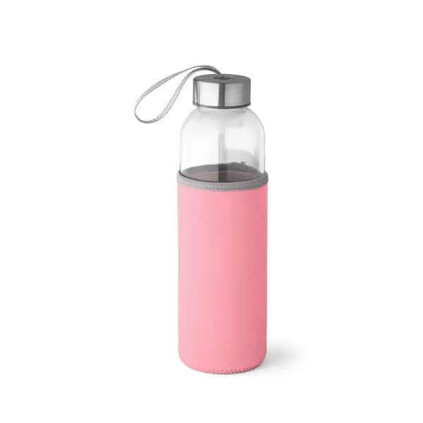 Glas und Edelstahl Sportflasche 520 mL - RAISE - Hellrosa
