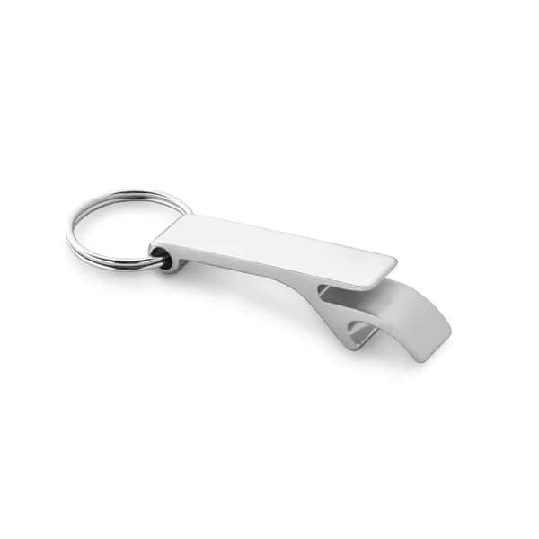 Schlüsselanhänger mit Kapselöffner aus recyceltem Aluminium - RE-BAITT - Satinsilber