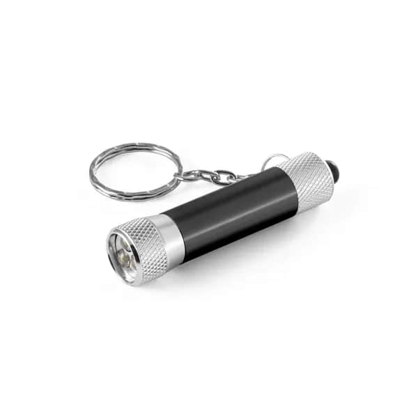 Schlüsselanhänger aus Aluminium (92% recycelt) mit 3-Licht-LED-Taschenlampe - RE-LERGAN - Schwarz
