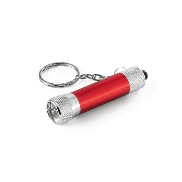 Schlüsselanhänger aus Aluminium (92% recycelt) mit 3-Licht-LED-Taschenlampe - RE-LERGAN - Rot