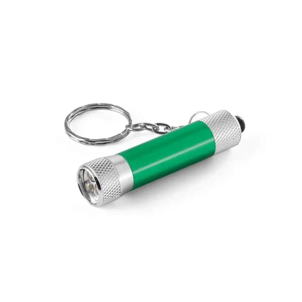 Schlüsselanhänger aus Aluminium (92% recycelt) mit 3-Licht-LED-Taschenlampe - RE-LERGAN - Grün