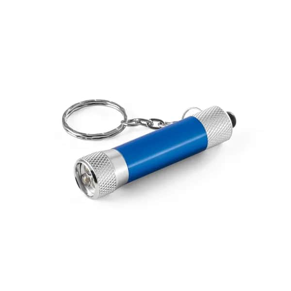Schlüsselanhänger aus Aluminium (92% recycelt) mit 3-Licht-LED-Taschenlampe - RE-LERGAN - Königsblau