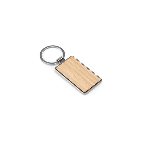 Schlüsselanhänger aus Eisen in rechteckiger Form aus Zink und Bambus - GASTON RECTANGULAR - Natur