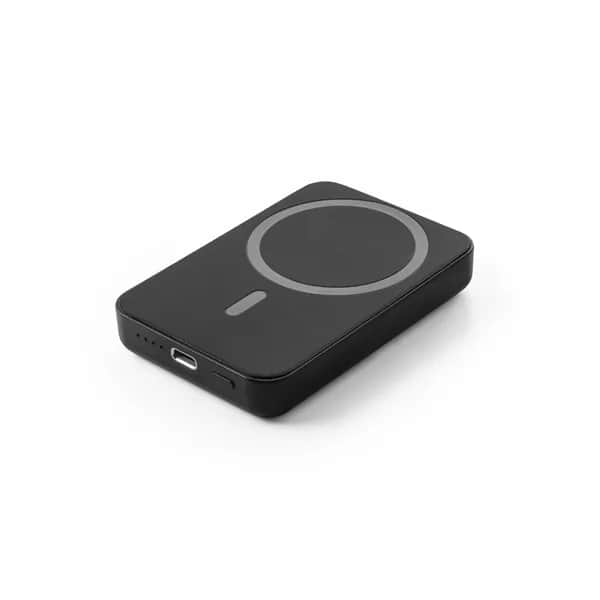 Magnetische Powerbank mit 5000 mAh und superschnellem kabellosem Ladegerät (15 W) aus Recyceltes ABS (100% rABS) - AMPERE 5 - Schwarz