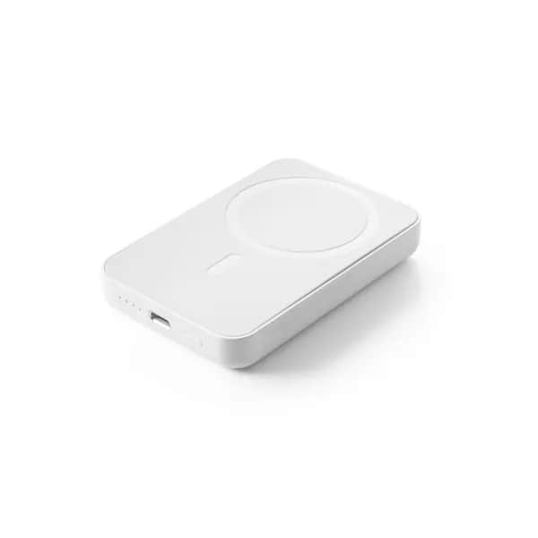 Magnetische Powerbank mit 5000 mAh und superschnellem kabellosem Ladegerät (15 W) aus Recyceltes ABS (100% rABS) - AMPERE 5 - Weiß