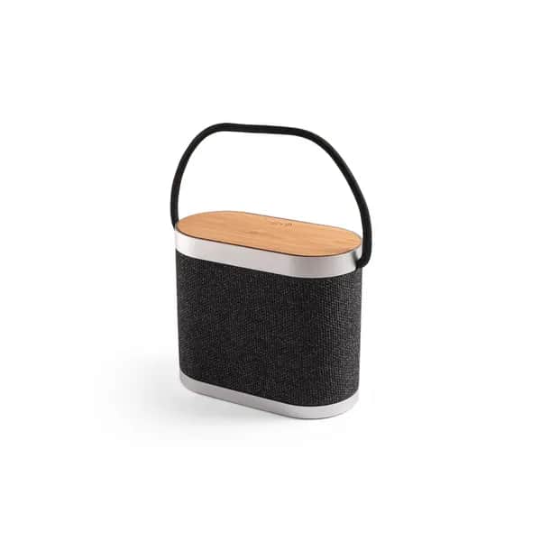 Tragbarer 5W-Lautsprecher mit superschnellem kabellosem 15W-Ladegerät und 2h Akkulaufzeit aus Bambus und Recyceltes PET (100% rPET) - GUETTA - Dunkelgrau
