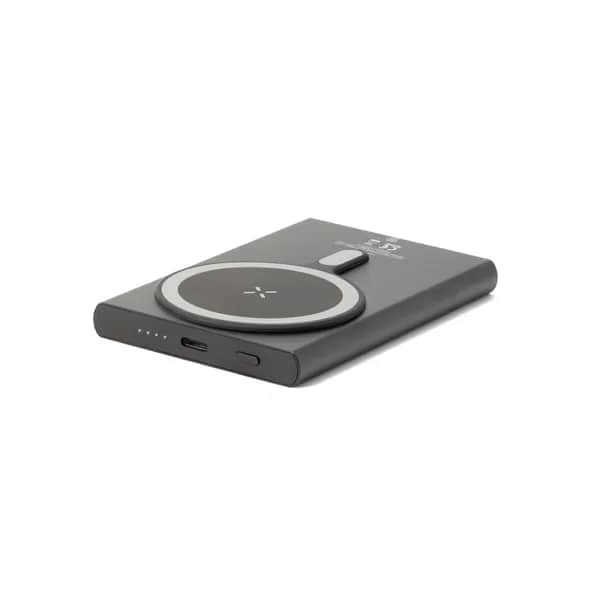 Magnetische Powerbank mit Schnellladefunktion aus recyceltem Aluminium und recyceltem ABS, 5000 mAh - WRIGHT 5 - Schwarz