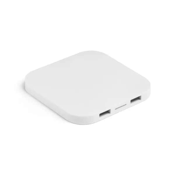Superschnelles 15W wireless Ladegerät mit HUB 2 USB-A Anschlüssen aus Recyceltes ABS (60% rABS) - CAROLINE - Weiß